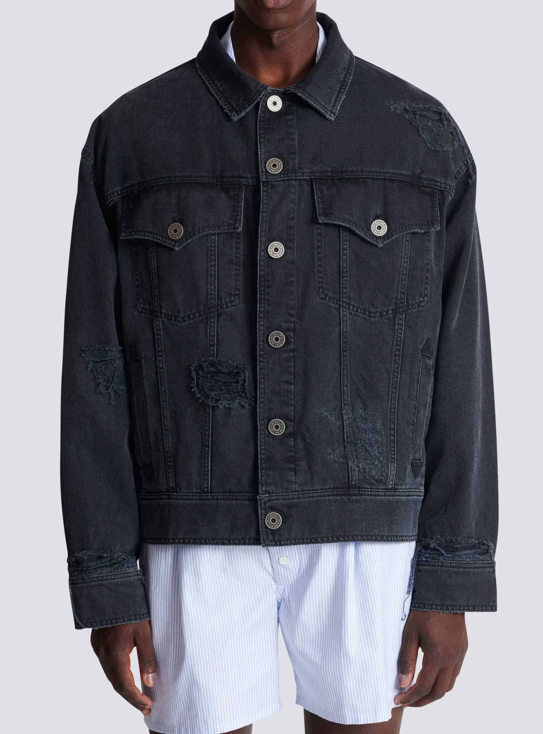 Worn-effect Denim Jacket-Balmain Shop