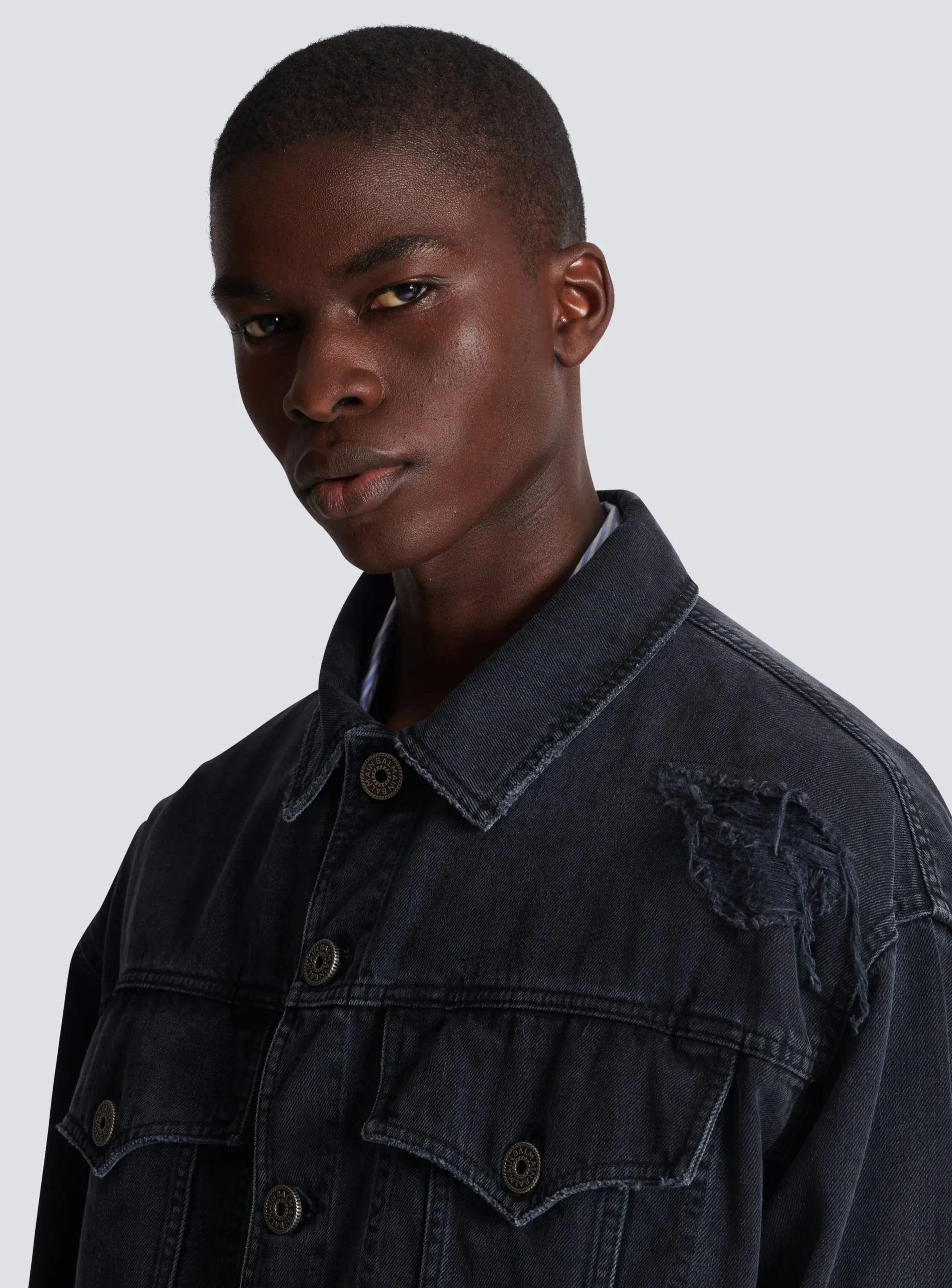 Worn-effect Denim Jacket-Balmain Shop