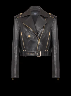 Zipped Leather Biker Jacket-Balmain Clearance