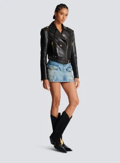 Zipped Leather Biker Jacket-Balmain Clearance