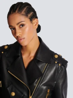 Zipped Leather Biker Jacket-Balmain Clearance