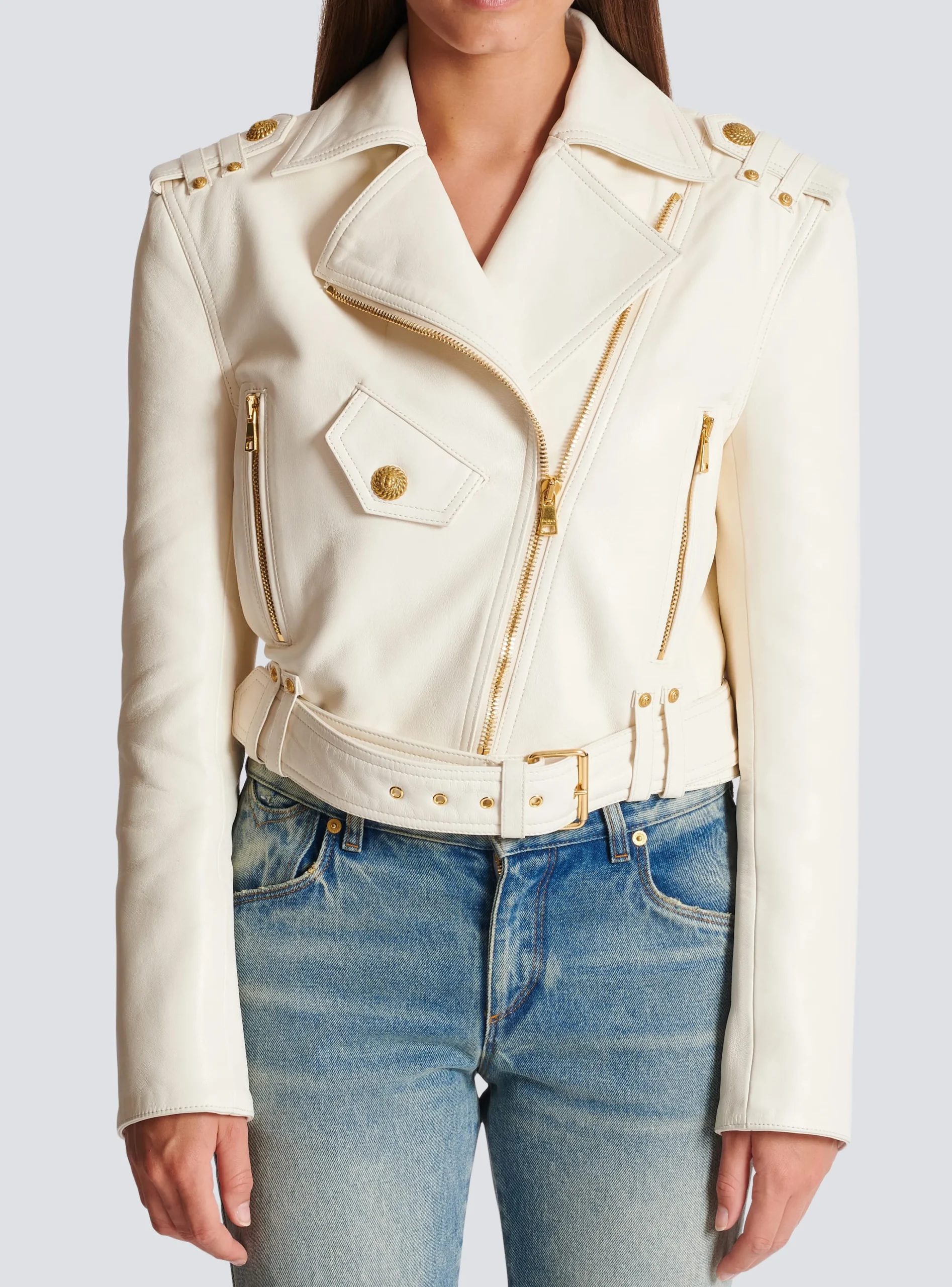 Zipped Leather Biker Jacket-Balmain Best