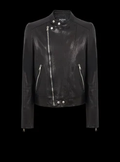 Zipped Leather Biker Jacket-Balmain Cheap
